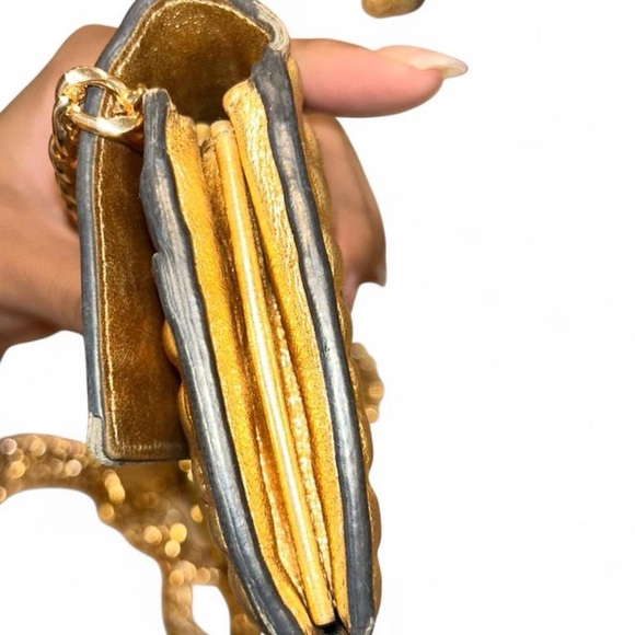 RARE FENDI Gold Zucca Embossed Wallet on Chain ✨ Discontinued Y2K Mini Bag - Picture 5 of 8